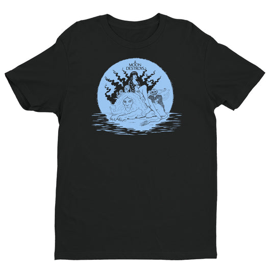 Moon Destroys Short Sleeve T-shirt (Blue on Black)