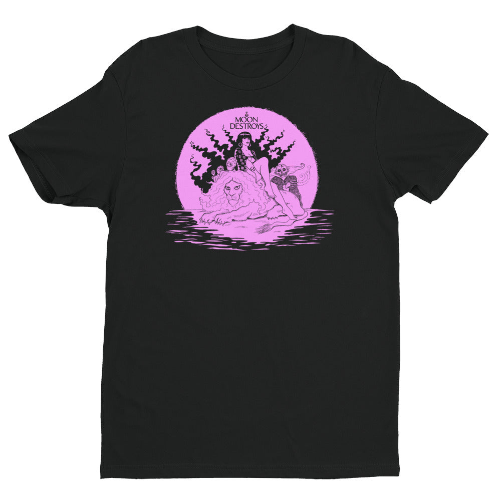 Moon Destroys Short Sleeve T-shirt (Pink on Black)